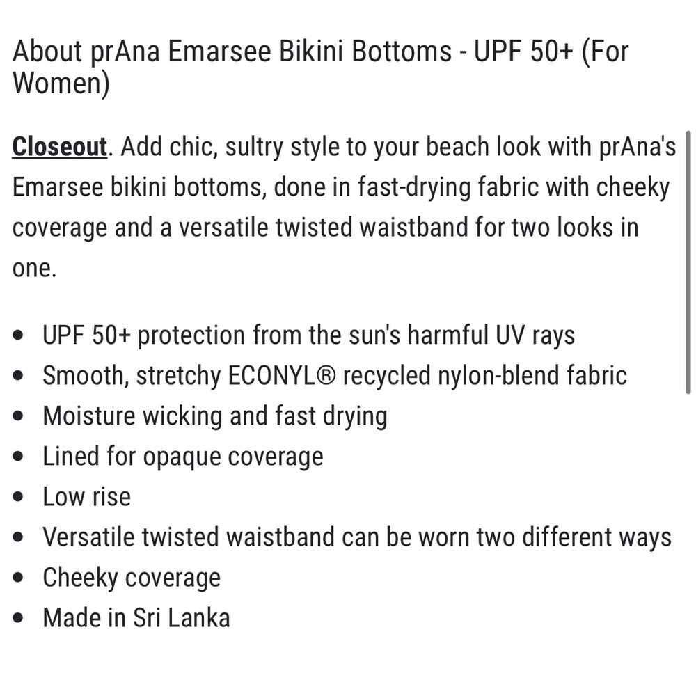 PRANA • NEW! Emarsee Bikini Bottom UPF 50+ Twist Detail - Deep Indigo - Size L - Picture 12 of 13